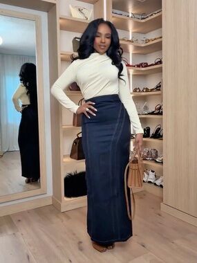 Meshki Black Maxi Skirt with Contrast Stitching